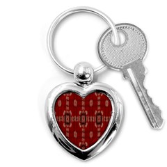 Red Grey Ikat Pattern Key Chain (heart) by SpinnyChairDesigns