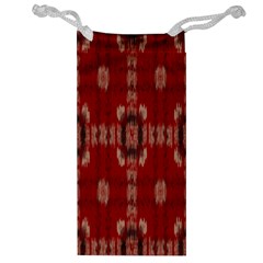 Red Grey Ikat Pattern Jewelry Bag by SpinnyChairDesigns