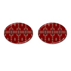 Red Grey Ikat Pattern Cufflinks (oval) by SpinnyChairDesigns