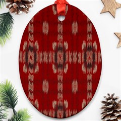 Red Grey Ikat Pattern Oval Ornament (two Sides) by SpinnyChairDesigns