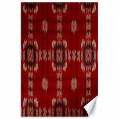 Red Grey Ikat Pattern Canvas 24  X 36  by SpinnyChairDesigns