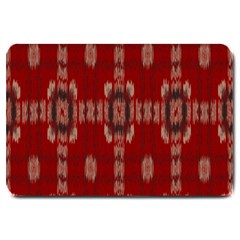 Red Grey Ikat Pattern Large Doormat  by SpinnyChairDesigns