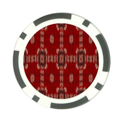 Red Grey Ikat Pattern Poker Chip Card Guard by SpinnyChairDesigns