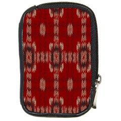 Red Grey Ikat Pattern Compact Camera Leather Case by SpinnyChairDesigns