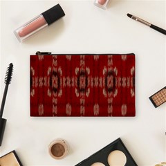 Red Grey Ikat Pattern Cosmetic Bag (small) by SpinnyChairDesigns