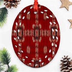 Red Grey Ikat Pattern Oval Filigree Ornament (two Sides) by SpinnyChairDesigns