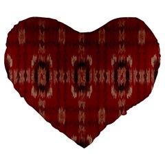 Red Grey Ikat Pattern Large 19  Premium Heart Shape Cushions by SpinnyChairDesigns