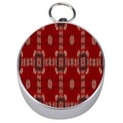 Red Grey Ikat Pattern Silver Compasses by SpinnyChairDesigns