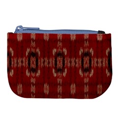 Red Grey Ikat Pattern Large Coin Purse by SpinnyChairDesigns