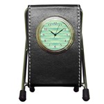 Light Green Turquoise Ikat Pattern Pen Holder Desk Clock Front