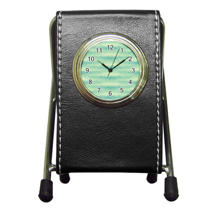 Light Green Turquoise Ikat Pattern Pen Holder Desk Clock