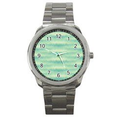 Light Green Turquoise Ikat Pattern Sport Metal Watch by SpinnyChairDesigns