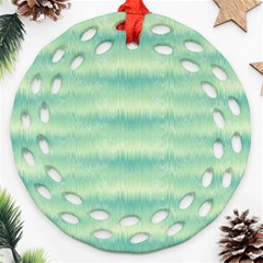 Light Green Turquoise Ikat Pattern Round Filigree Ornament (two Sides) by SpinnyChairDesigns