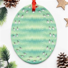 Light Green Turquoise Ikat Pattern Oval Filigree Ornament (two Sides) by SpinnyChairDesigns