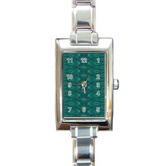 Teal Ikat Pattern Rectangle Italian Charm Watch by SpinnyChairDesigns