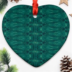 Teal Ikat Pattern Ornament (Heart)