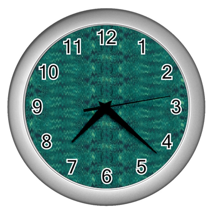 Teal Ikat Pattern Wall Clock (Silver)