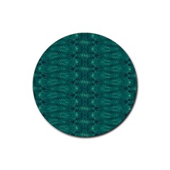 Teal Ikat Pattern Rubber Round Coaster (4 Pack)  by SpinnyChairDesigns