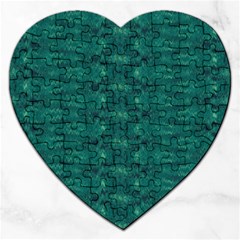 Teal Ikat Pattern Jigsaw Puzzle (heart) by SpinnyChairDesigns