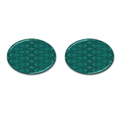 Teal Ikat Pattern Cufflinks (oval) by SpinnyChairDesigns