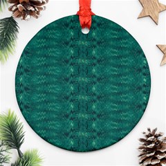 Teal Ikat Pattern Round Ornament (Two Sides)