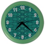 Teal Ikat Pattern Color Wall Clock Front