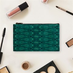 Teal Ikat Pattern Cosmetic Bag (small) by SpinnyChairDesigns