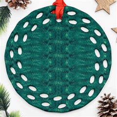 Teal Ikat Pattern Round Filigree Ornament (two Sides) by SpinnyChairDesigns