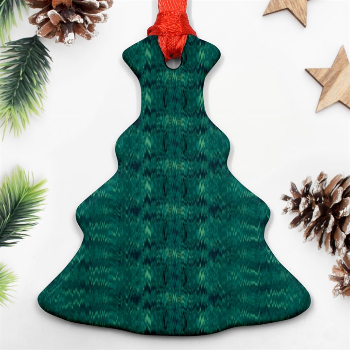 Teal Ikat Pattern Christmas Tree Ornament (Two Sides)