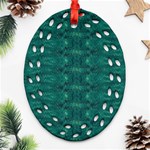 Teal Ikat Pattern Oval Filigree Ornament (Two Sides) Front