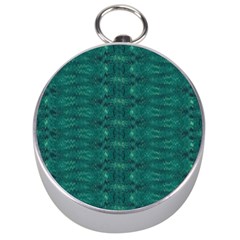 Teal Ikat Pattern Silver Compasses by SpinnyChairDesigns