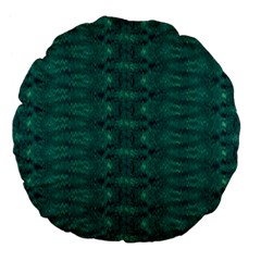 Teal Ikat Pattern Large 18  Premium Flano Round Cushions by SpinnyChairDesigns