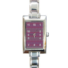 Red Blue Ikat Pattern Rectangle Italian Charm Watch by SpinnyChairDesigns