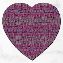 Red Blue Ikat Pattern Jigsaw Puzzle (heart) by SpinnyChairDesigns