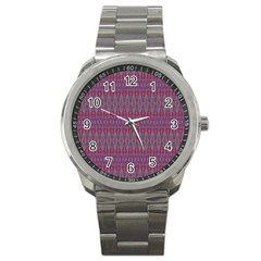 Red Blue Ikat Pattern Sport Metal Watch by SpinnyChairDesigns