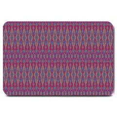 Red Blue Ikat Pattern Large Doormat  by SpinnyChairDesigns