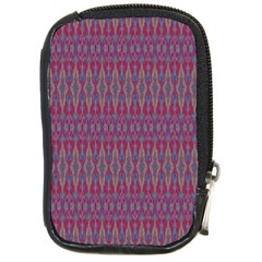 Red Blue Ikat Pattern Compact Camera Leather Case by SpinnyChairDesigns