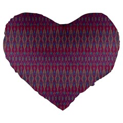 Red Blue Ikat Pattern Large 19  Premium Heart Shape Cushions by SpinnyChairDesigns