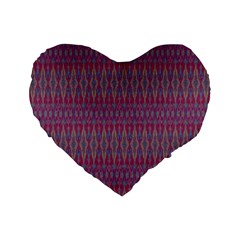 Red Blue Ikat Pattern Standard 16  Premium Flano Heart Shape Cushions by SpinnyChairDesigns