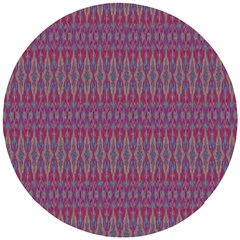 Red Blue Ikat Pattern Wooden Puzzle Round by SpinnyChairDesigns