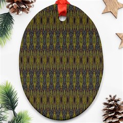 Olive Green And Blue Ikat Pattern Ornament (oval) by SpinnyChairDesigns