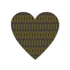 Olive Green And Blue Ikat Pattern Heart Magnet by SpinnyChairDesigns