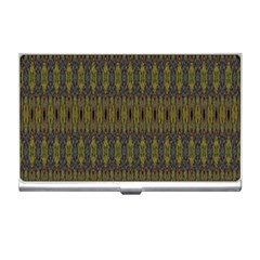 Olive Green And Blue Ikat Pattern Business Card Holder by SpinnyChairDesigns