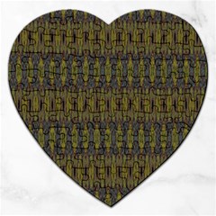 Olive Green And Blue Ikat Pattern Jigsaw Puzzle (heart) by SpinnyChairDesigns