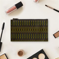 Olive Green And Blue Ikat Pattern Cosmetic Bag (small) by SpinnyChairDesigns