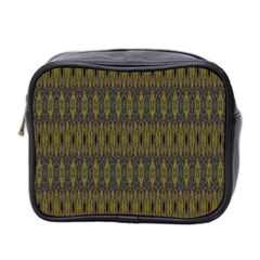 Olive Green And Blue Ikat Pattern Mini Toiletries Bag (two Sides) by SpinnyChairDesigns