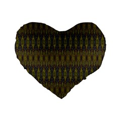 Olive Green And Blue Ikat Pattern Standard 16  Premium Heart Shape Cushions by SpinnyChairDesigns