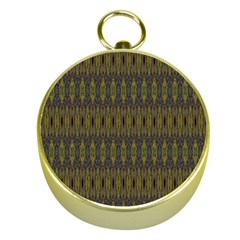 Olive Green And Blue Ikat Pattern Gold Compasses by SpinnyChairDesigns