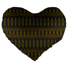 Olive Green And Blue Ikat Pattern Large 19  Premium Flano Heart Shape Cushions by SpinnyChairDesigns