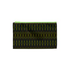 Olive Green And Blue Ikat Pattern Cosmetic Bag (xs) by SpinnyChairDesigns